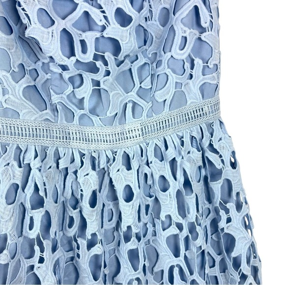 CHI CHI LONDON SKY BLUE GUIPURE FLORAL LACE OFF THE SHOULDER COCKTAIL DRESS - Picture 11 of 15
